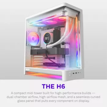 NZXT H6 2026 Mid-Tower Airflow mängukorpus valge karastatud klaasiga