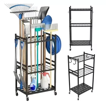 MACLEAN MC-138 mobiilne aiatööriistade alus kärule, must, 43x30x79cm, 20kg koormus, teras