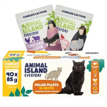 ANIMAL ISLAND Everyday Segatud Maitsega Märgkassitoit Kotikestes, 40 x 85 g, Täisväärtuslik Toitumine Täiskasvanud Kassidele