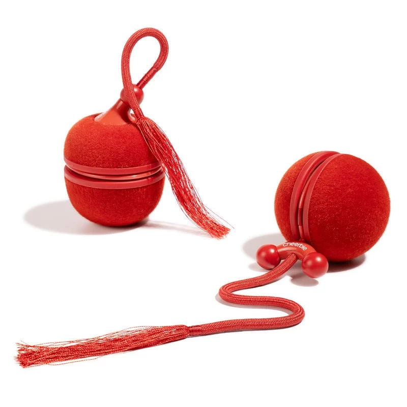 Cheerble WICKED BALL DUO2-VINTAGE RED Smart interaktiivne lemmikloomamänguasi, 2 palli, USB-C laadimine, IP65 veekindel, 3 mängurežiimi, kassidele ja väikestele koertele