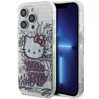 Hello Kitty HKHCP13LHDGPHT iPhone 13 Pro / 13 6,1 valge kõva kate IML Kitty On Bricks Graffiti