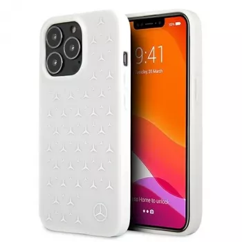 Mercedes-Benz iPhone 13 Pro Max kõva kest Hõbedaste tähtede mustriga Valge