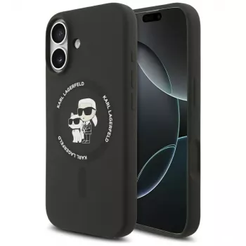 Karl Lagerfeld Silikoonist Karl & Choupette rõngaga MagSafe-ümbris iPhone 17 jaoks - must