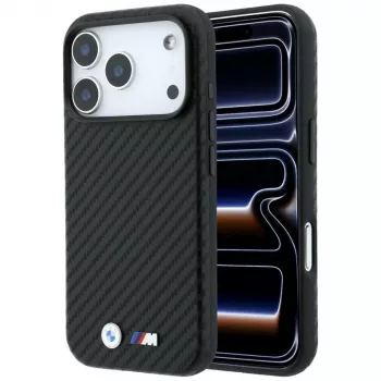 BMW M Carbon Metal Logo MagSafe ümbris iPhone 18 Pro / 17 Pro jaoks – must