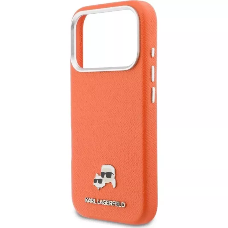 Karl Lagerfeld Karl & Choupette Head Pins Saffiano MagSafe ümbris iPhone 17 Pro Max – oranž