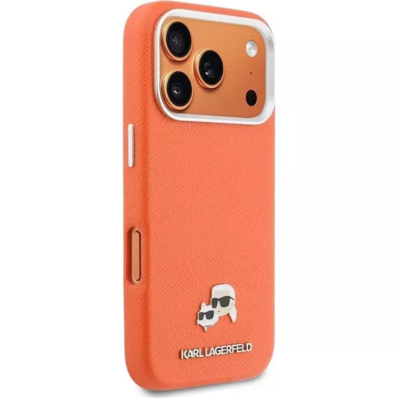 Karl Lagerfeld Karl & Choupette Head Pins Saffiano MagSafe ümbris iPhone 17 Pro Max – oranž