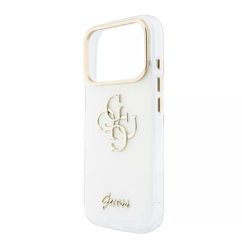 GUESS IML 4G Script Metal kest iPhone 15 Pro jaoks, valge