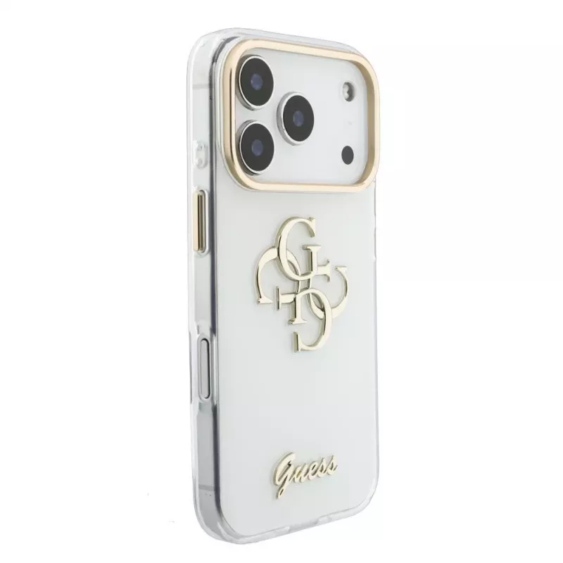 GUESS IML 4G Script Metal kest iPhone 15 Pro jaoks, valge
