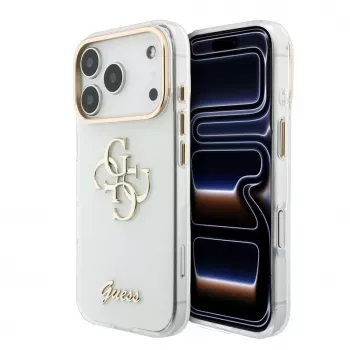 GUESS IML 4G Script Metal kest iPhone 15 Pro jaoks, valge