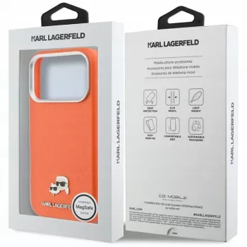 Karl Lagerfeld Karl & Choupette Head Pins Saffiano MagSafe ümbris iPhone 17 Pro jaoks - oranž