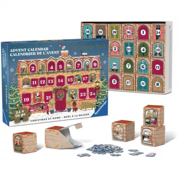 RAVENSBURGER Puzzle Advendikalender Jõulud kodus - 24 minipuslet, 576 tükki, Softclick-tehnoloogia