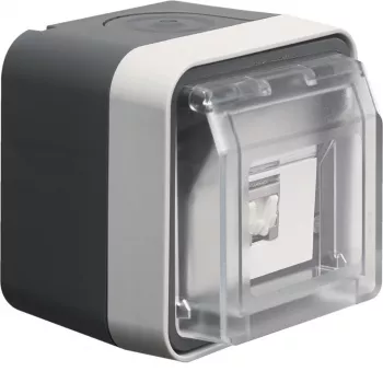 Hager WNC226 Pindpaigaldatav varjestatud Cat.6 RJ45 andmepistikupesa, 8-poolne, IP55, hall, 1 port