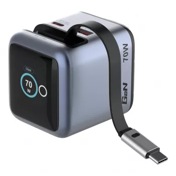 Verbatim Mini GaN laadija 70W sisseehitatud kokkutõmmatava USB-C kaabliga