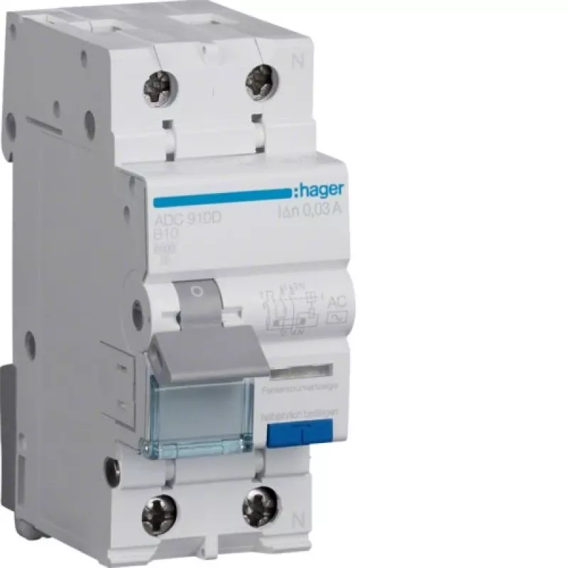 Hager ADC910D RCBO 2P 10A 30mA Type AC rikkevoolukaitselüliti ülekoormuskaitsega