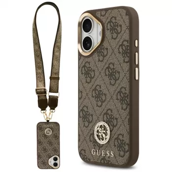 GUESS 4G Strass Logo & Big Strap Metal Buttons MagSafe-kate iPhone 17 jaoks - pruun