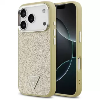 GUESS Glitter Triangle Logo MagSafe kate iPhone 17 Pro jaoks - kuldne