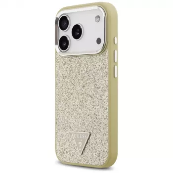 GUESS Glitter Triangle Logo MagSafe kate iPhone 17 Pro jaoks - kuldne