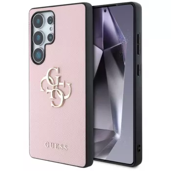 GUESS Teraline Suur 4G Logo Väike Klassikaline Logo Ümbris Samsung Galaxy S25 Ultra jaoks - Roosa