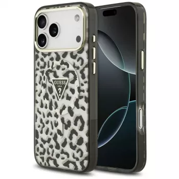 GUESS IML Leopard Glitter Triangle Logo MagSafe-kate iPhone 18 Pro Max / 17 Pro Max jaoks - must