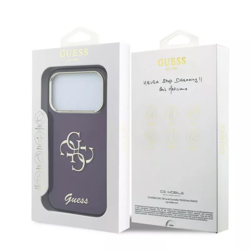 GUESS 4G Script Metal tagakaas Apple iPhone 18 Pro / 17 Pro jaoks - Burgundia