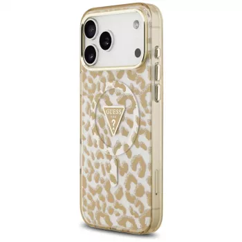 GUESS IML Leopard Glitter Triangle Logo MagSafe-kate iPhone 18 Pro Max / 17 Pro Max jaoks - Pruun