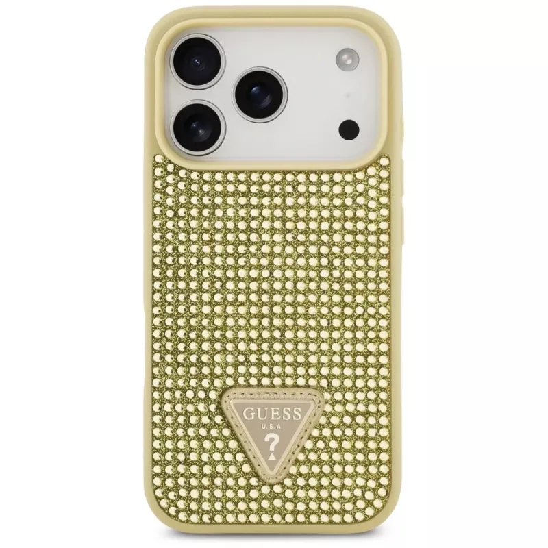 GUESS Rhinestone Triangle Logo ümbris iPhone 17 Pro jaoks - kuldne