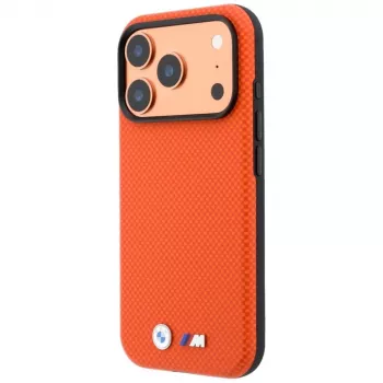 BMW M Quadrille Kevlar MagSafe kate iPhone 17 Pro Max / 18 Pro Max – oranž metallist logoga
