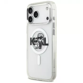 Karl Lagerfeld IML Glitter Karl & Choupette Sketch Logo MagSafe-kate iPhone 17 Pro Max jaoks, läbipaistev
