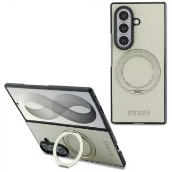 Guess Magnetic Ring Stand Grained Classic Logo MagSafe Case Samsung Galaxy Z Fold 8 Ultra jaoks (Beež)