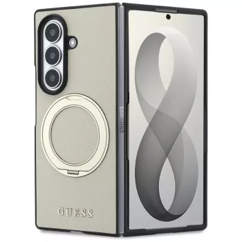 Guess Magnetic Ring Stand Grained Classic Logo MagSafe Case Samsung Galaxy Z Fold 8 Ultra jaoks (Beež)