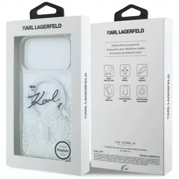 Karl Lagerfeld Liquid Glitter Karl Script Logo MagSafe ümbris iPhone 17 Pro jaoks, läbipaistev