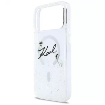 Karl Lagerfeld Liquid Glitter Karl Script Logo MagSafe ümbris iPhone 17 Pro jaoks, läbipaistev