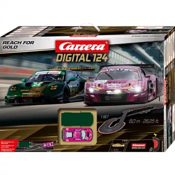 Carrera DIGITAL 124 Reach for Gold autoraja komplekt mõõtkavas 1:24 kahe auto ja juhtmevabade kontrolleritega