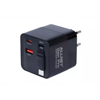 ALLNET 65W GaN USB-C PD seinelaadija Quick Charge 3.0-ga, 2x USB-C ja 1x USB-A