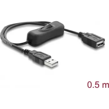 Delock USB-pikenduskaabel Type-A isane emasele lülitiga 0,5 m must