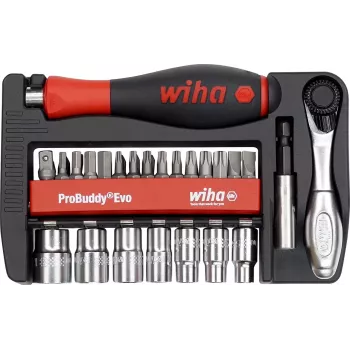 WIHA 46960 Evo 40-osaline otsikute ja pesade komplekt, 1/4 inch ajam, kroom-vanaadiumteras, 72-hambalise pöördkäepidemega, pesad 5,5-13 mm, otsikud: pilu-, Phillips-, Pozidriv-, Torx-, kuuskant-, vastupidavas karbis
