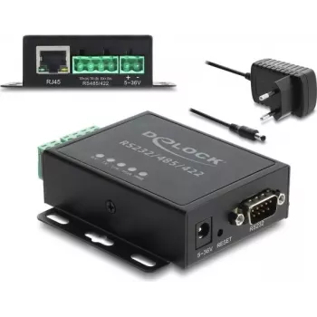 Delock Ethernet LAN muundur RS-232/RS-485/RS-422 ja Modbus RTU/TCP lüüsiga, 1.5 kV isolatsioon
