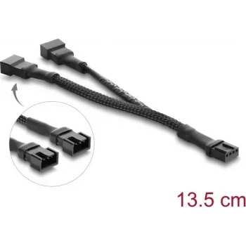 Delock Y-ventilaatori kaabel 1 x 4 Pin PWM emane kuni 2 x 4 Pin PWM isane punutud varjestusega 13.5 cm must