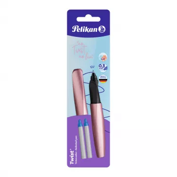 Pelikan Twist täitesulepea Roosa Sinine keskmine tera - kahekäeline ergonoomiline käepide, blisterpakend