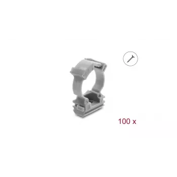Delock kaablikaitse toru hoidik lukustusklambriga, kruvitav 20 mm kaablikaitse toru jaoks, 100 tükki, hall