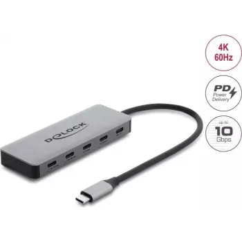 Delock 2-pordiline USB 10 Gbps jaotur 2-pordilise USB-C 4K ja PD 3.0 100 W