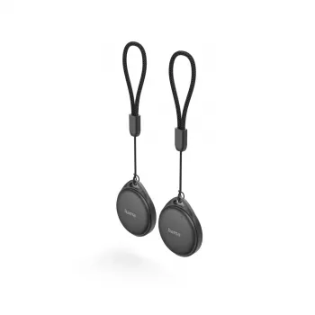 Hama 185839 Smart Tracker 2-Pack (Must) – ühildub Apple Find My ja Google Find My Device'iga, Bluetooth 5.2, IP67 veekindel, vahetatav CR2032 patarei, 80 dB alarm
