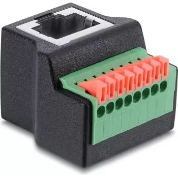 Delock RJ45 emane 8-kontaktilise klemmliistu adapter, 90° nurga all, surunupuga, must
