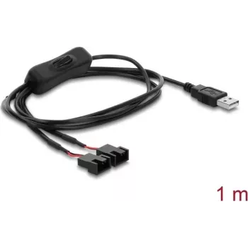 Delock USB Type-A isane 2 x 4-pin ventilaatori ühenduskaabel lülitiga, 1 m, must