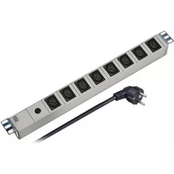 EFB Elektronik 691697 1U 19-tolline Rack-PDU, 8x IEC C13 pistikupesa, 10A, 250V, alumiiniumkorpus, sisse/välja lüliti