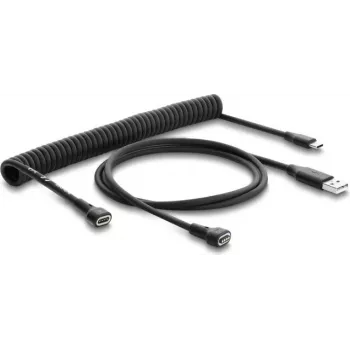 Delock Magnetiline spiraalkaabel USB 2.0 Type-A isane Pogo 4-pin isane + USB Type-C isane Pogo 4-pin emane adapterikomplekt must 1,5 m