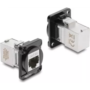 Delock D-Type moodul RJ45 emane-emane 90° nurga all Cat.6A must/hõbe