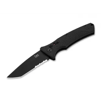 Heckler & Koch FD01 automaatne Tanto D2 kokkupandav nuga, must alumiiniumist käepide, D2 terasest tera, nupulukk, 85mm tera