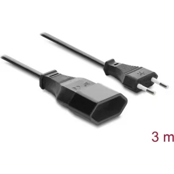 Delock Europlug pikenduskaabel CEE 7/16 isane-emane, 2 x 0,75 mm², 3 m, must