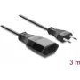 Delock Europlug pikenduskaabel CEE 7/16 isane-emane, 2 x 0,75 mm², 3 m, must